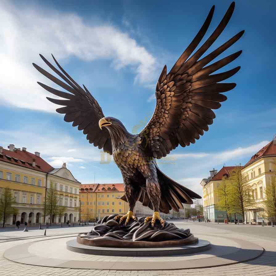 Giant bronze eagle sculptures for sale, square garden sculpture DZ-373