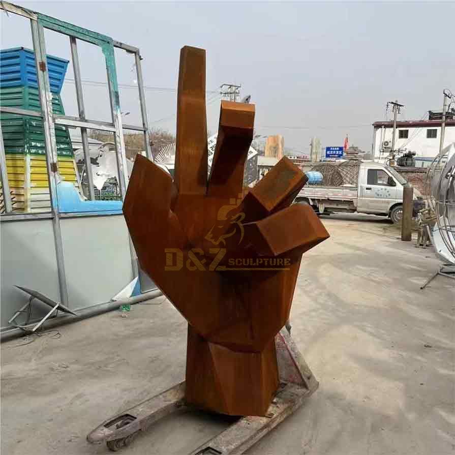 Large corten steel hand sculpture: outdoor metal decor custom sculpture DZ-376