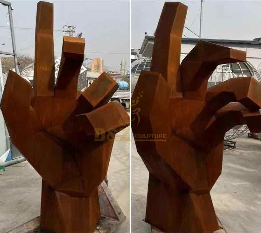 Large corten steel hand sculpture: outdoor metal decor custom sculpture DZ-376
