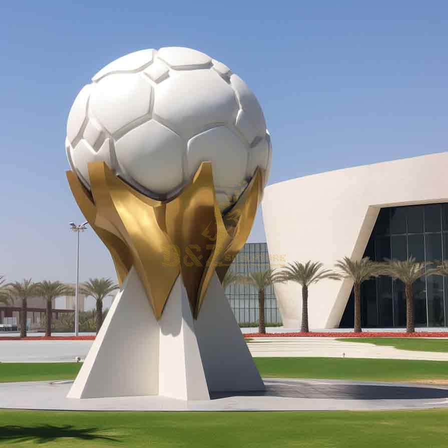 Customized color-plated large metal football sculpture, World Cup theme, stadium football stadium square sculpture