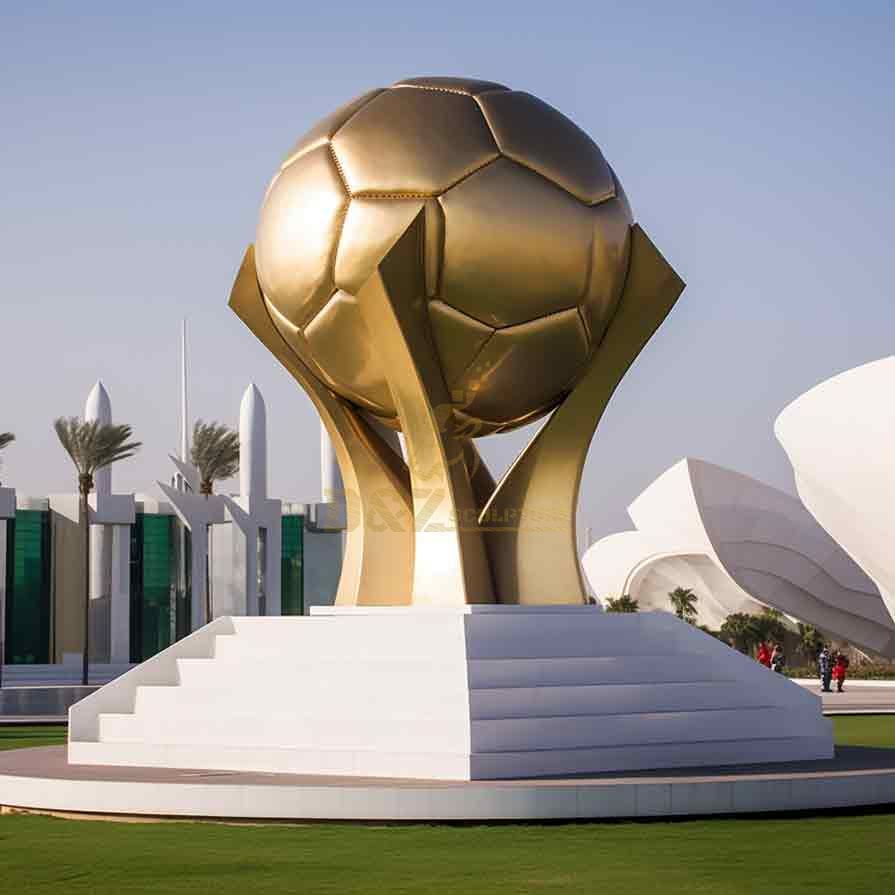 Customized color-plated large metal football sculpture, World Cup theme, stadium football stadium square sculpture