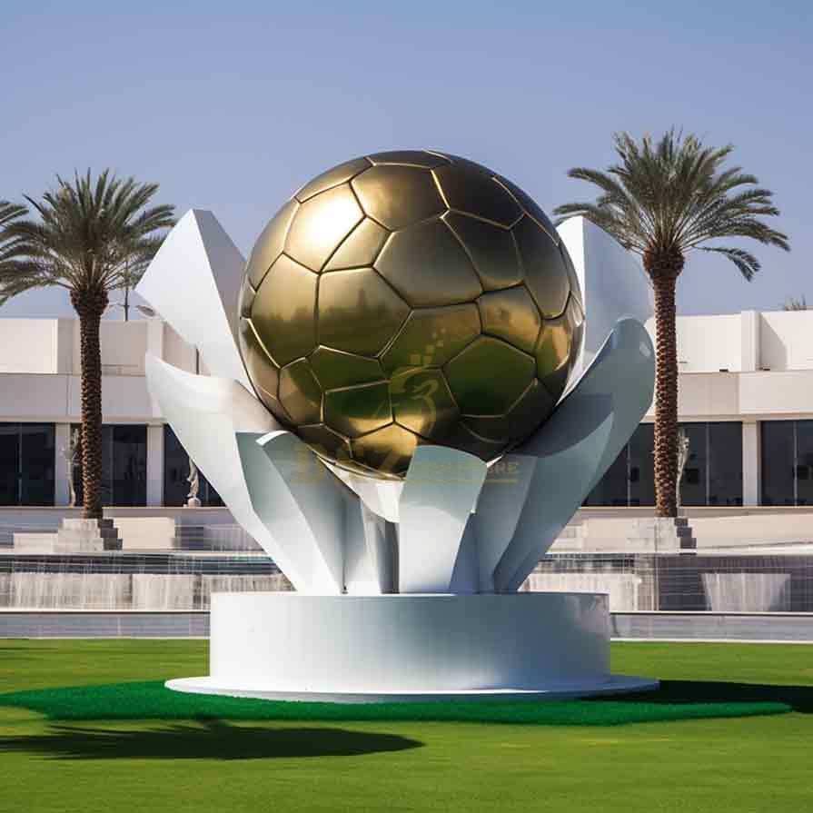 Customized color-plated large metal football sculpture, World Cup theme, stadium football stadium square sculpture