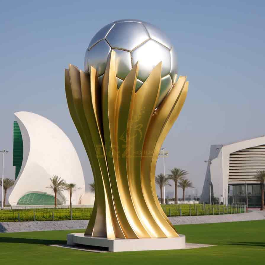 Customized color-plated large metal football sculpture, World Cup theme, stadium football stadium square sculpture