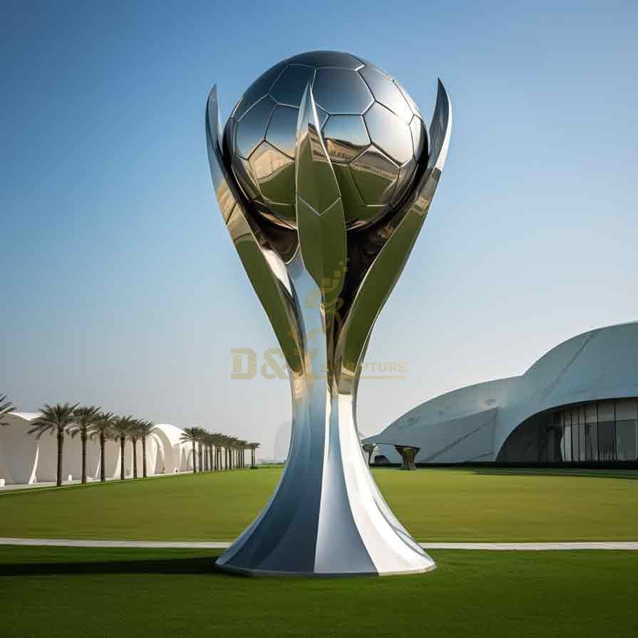 Customized color-plated large metal football sculpture, World Cup theme, stadium football stadium square sculpture