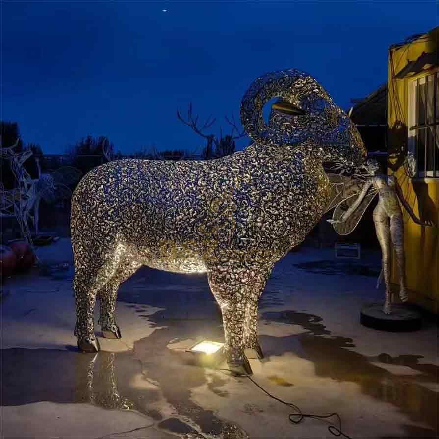 Metal hollow sheep sculpture outdoor garden courtyard art decor DZ-383