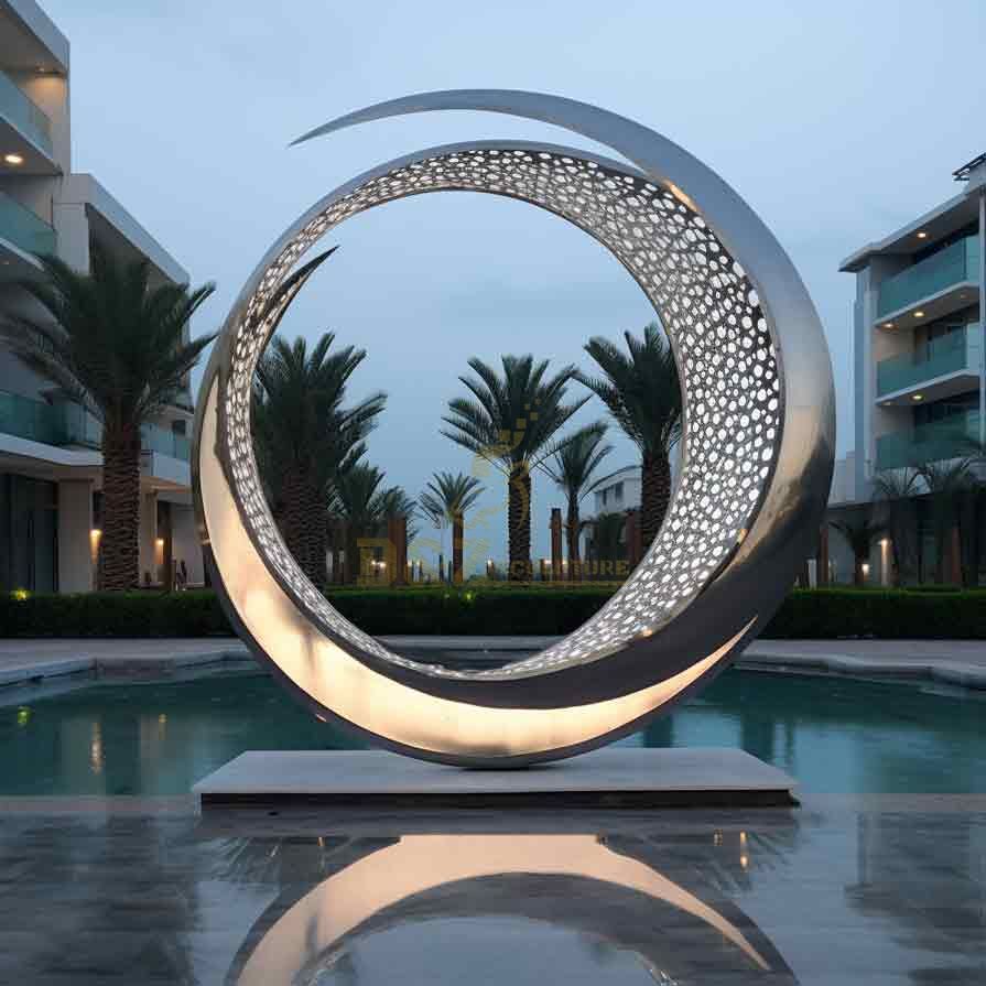 Customized large metal moon art sculpture with circle hollow design DZ-389