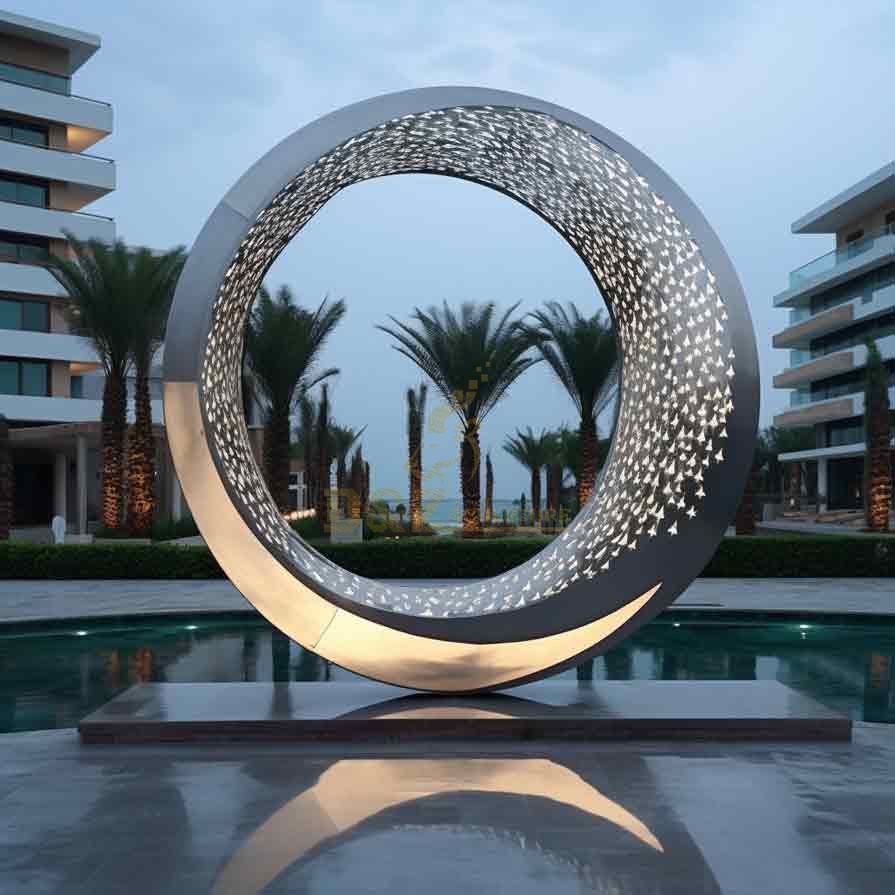 Customized large metal moon art sculpture with circle hollow design DZ-389