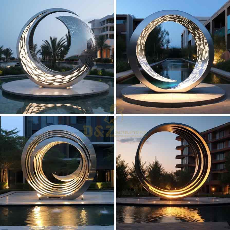 Customized large metal moon art sculpture with circle hollow design DZ-389