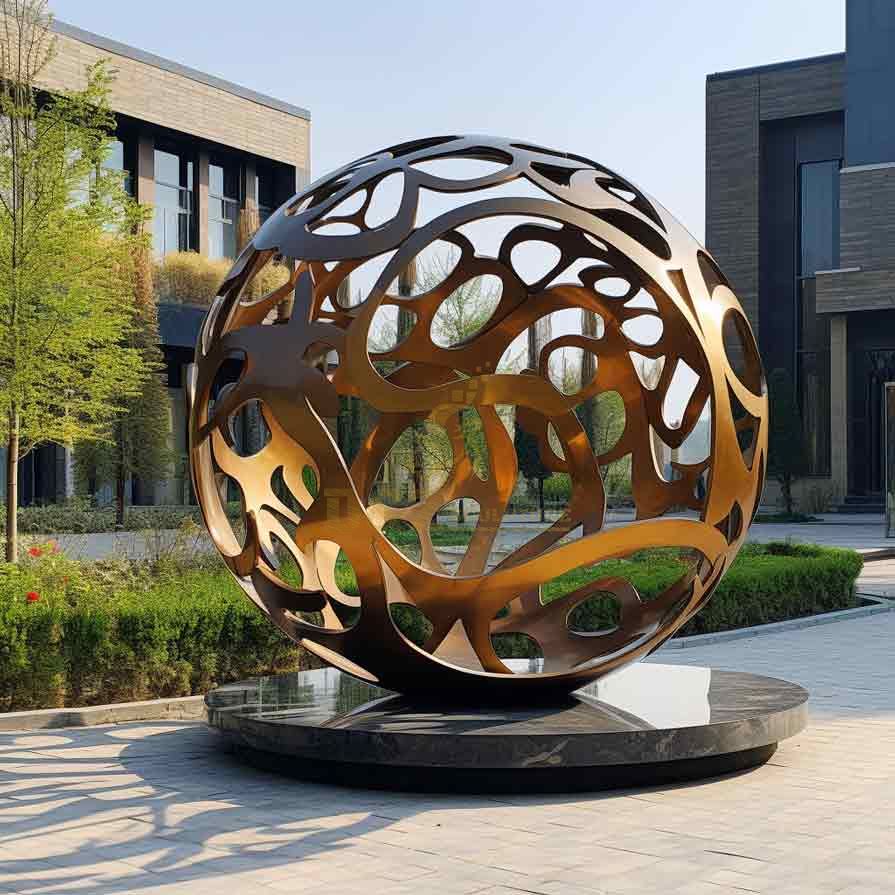 Large metal garden sphere sculpture in the lobby courtyard DZ-391