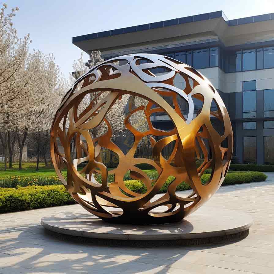 Large metal garden sphere sculpture in the lobby courtyard DZ-391