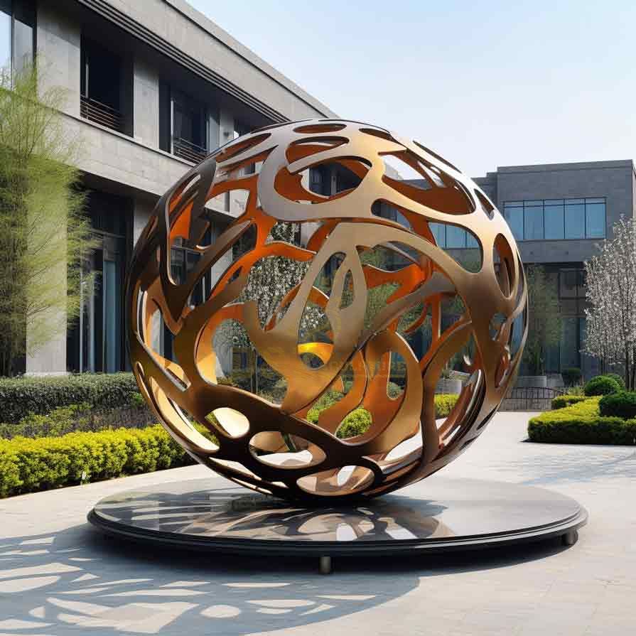 Large metal garden sphere sculpture in the lobby courtyard DZ-391