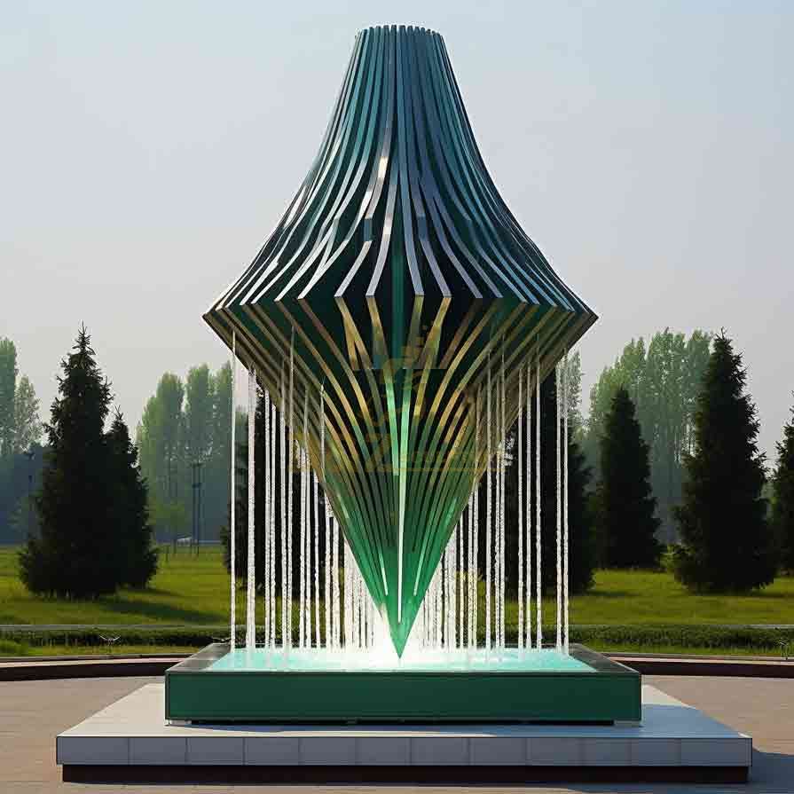 Abstract 3D Diamond Shape Metal Outdoor Fountain Sculpture DZ-505