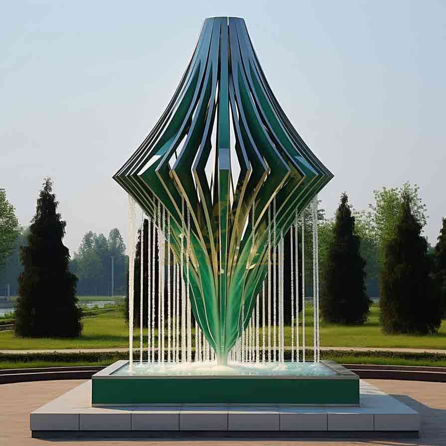 Abstract 3D Diamond Shape Metal Outdoor Fountain Sculpture DZ-505