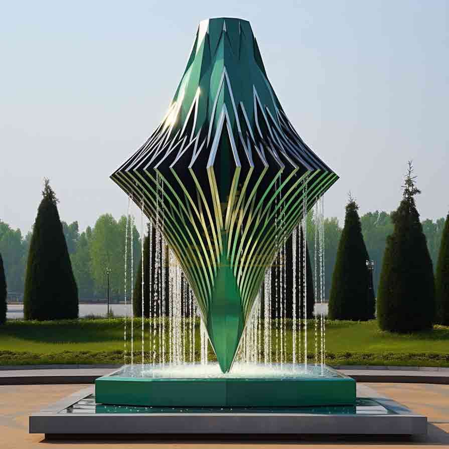Abstract 3D Diamond Shape Metal Outdoor Fountain Sculpture DZ-505