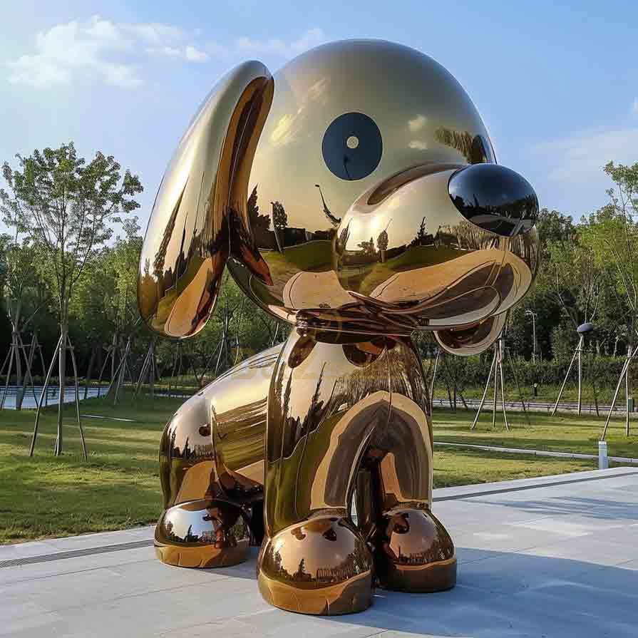 Custom Cartoon Golden Large Metal Dog Sculpture 1
