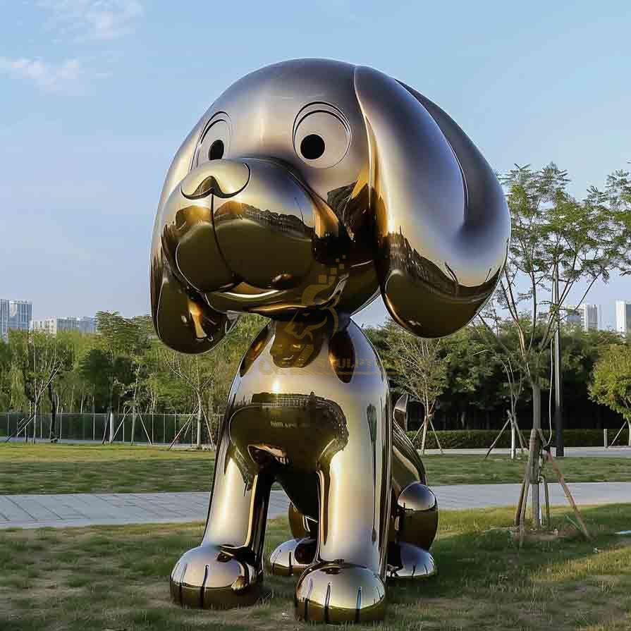 Custom Cartoon Golden Large Metal Dog Sculpture 3
