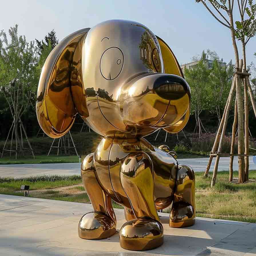 Custom Cartoon Golden Large Metal Dog Sculpture 4