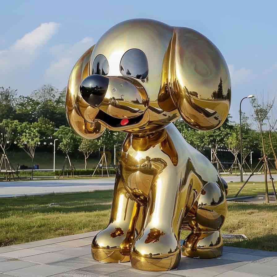 Custom Cartoon Golden Large Metal Dog Sculpture 5