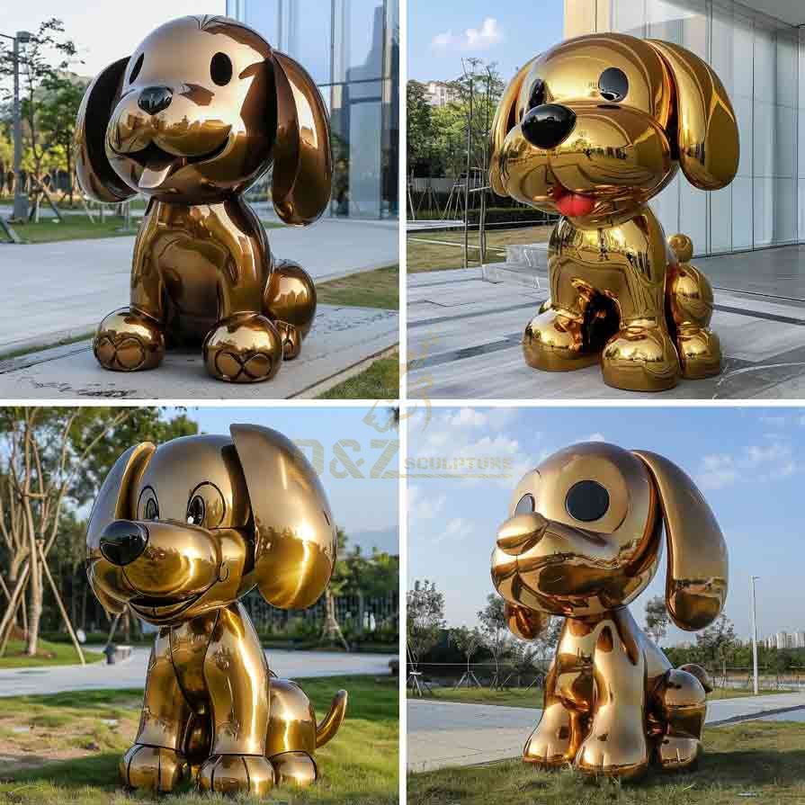Custom Cartoon Golden Large Metal Dog Sculpture 6