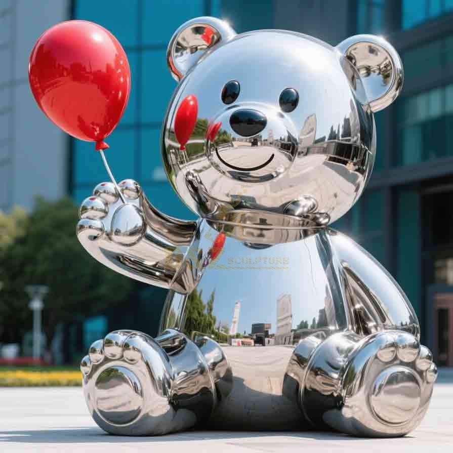 Stainless Steel Large Outdoor Cute Bear Sculpture 1
