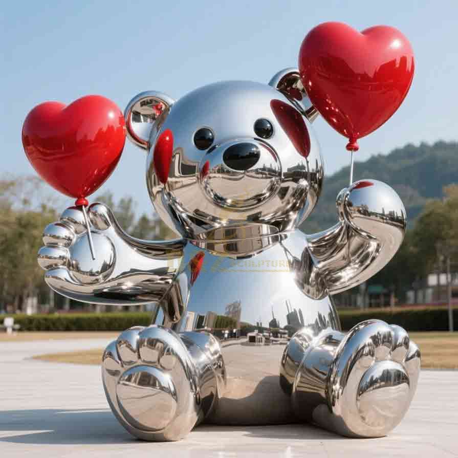 Stainless Steel Large Outdoor Cute Bear Sculpture 2