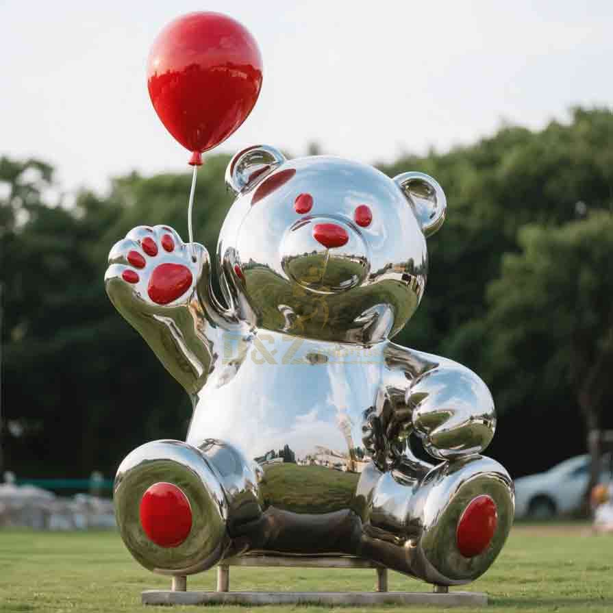 Stainless Steel Large Outdoor Cute Bear Sculpture 5