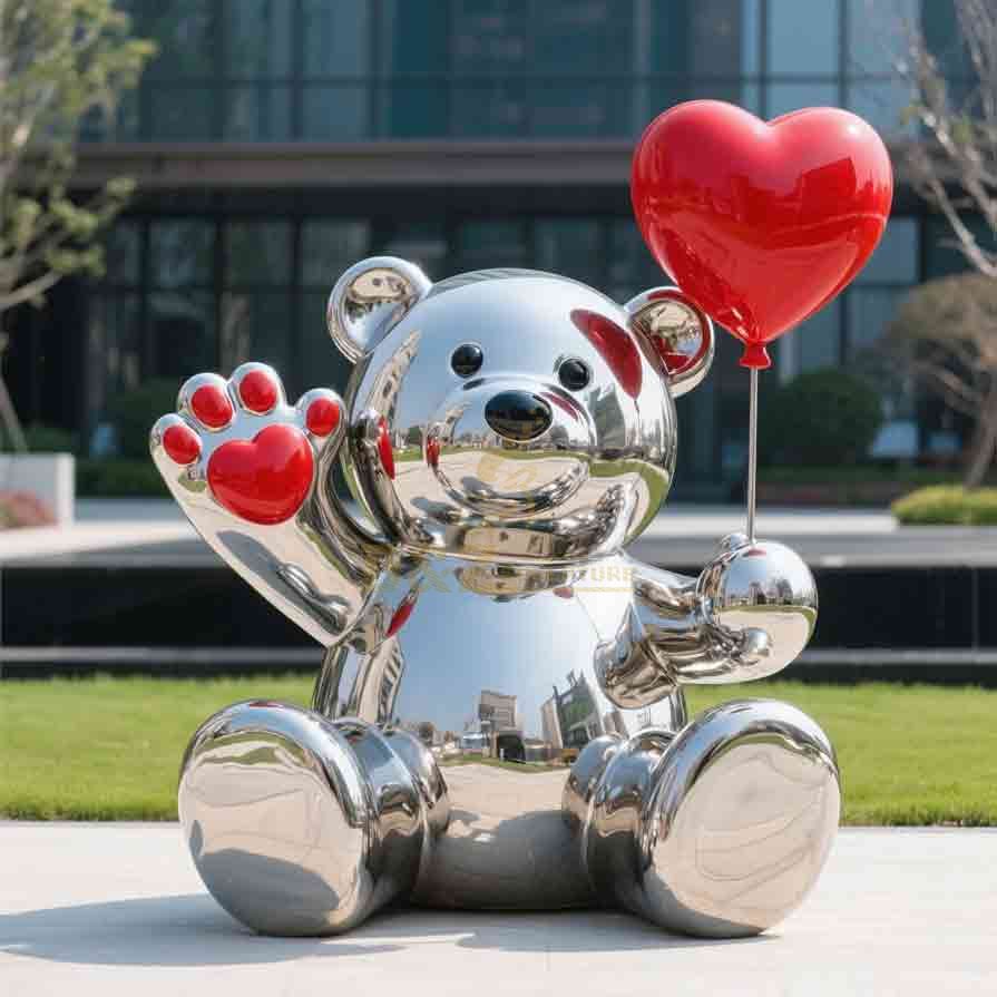 Stainless Steel Large Outdoor Cute Bear Sculpture 6