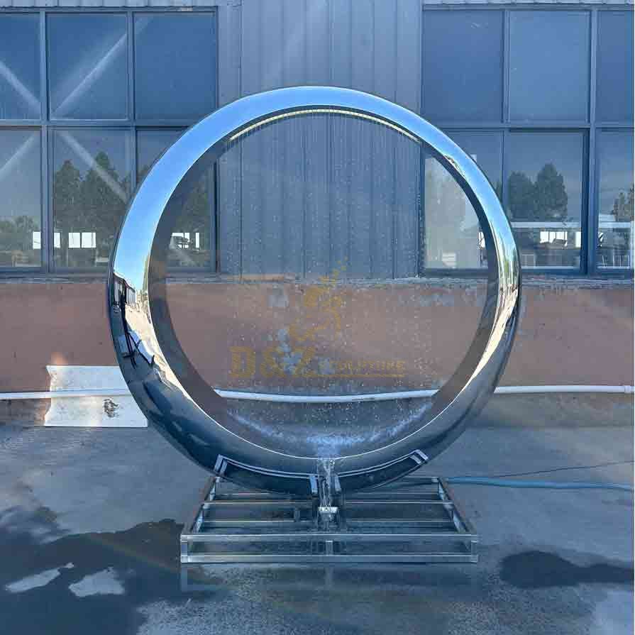 Large Stainless Steel Circle Fountain with Lights 1