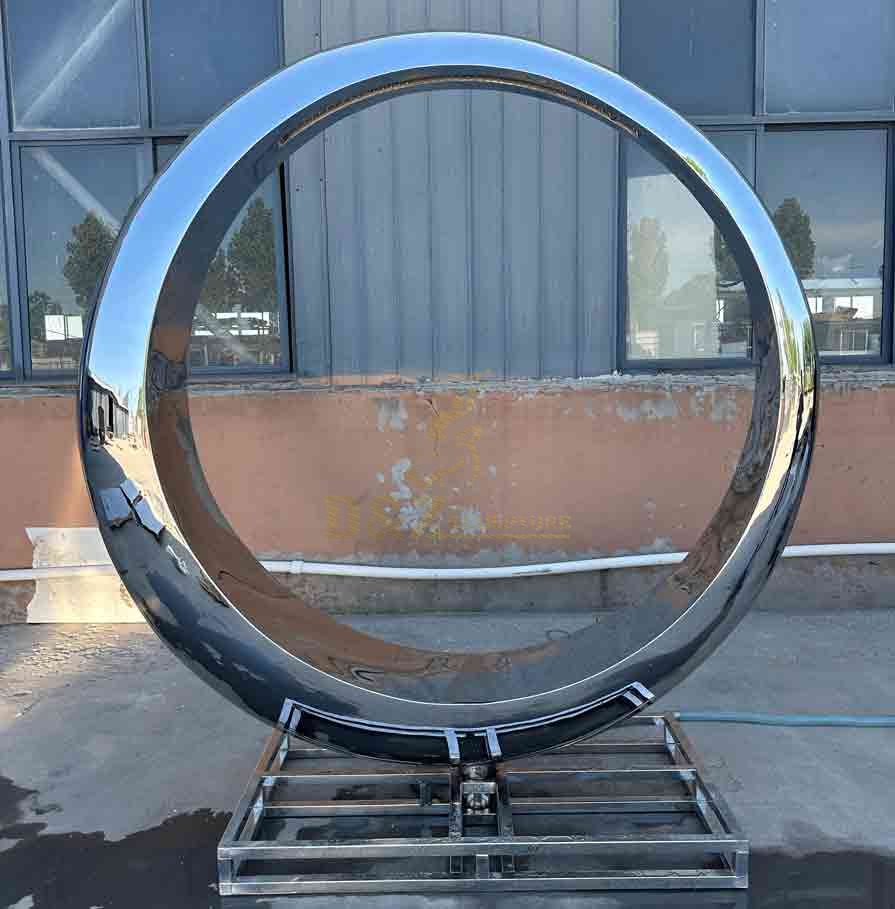 Large Stainless Steel Circle Fountain with Lights 2