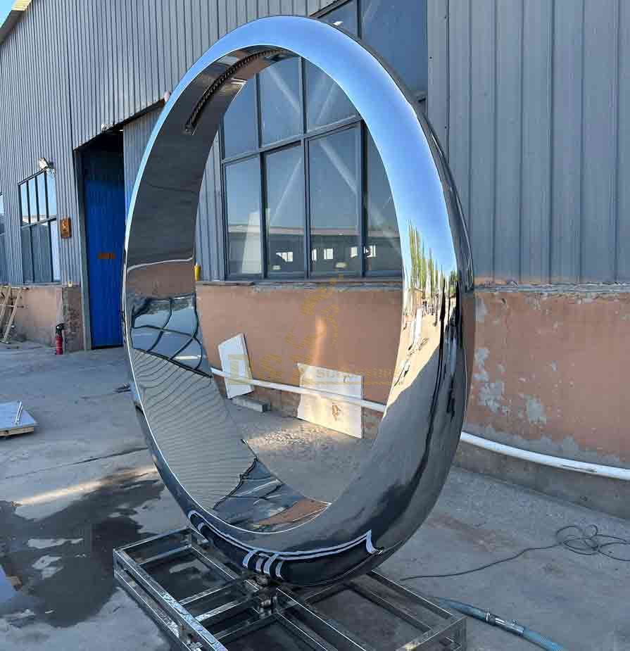 Large Stainless Steel Circle Fountain with Lights 3