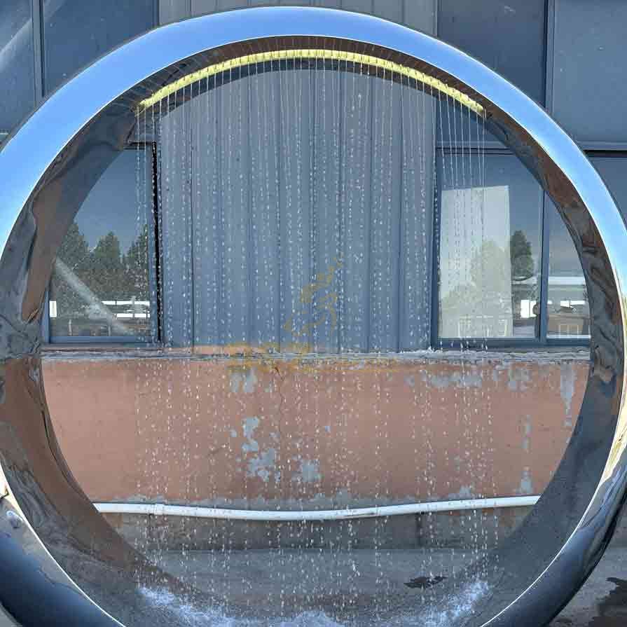 Large Stainless Steel Circle Fountain with Lights 5