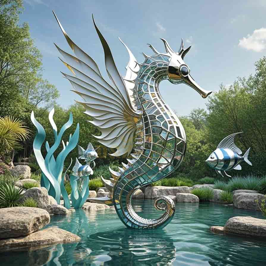 Large Metal Seahorse Sculpture for Sale 5