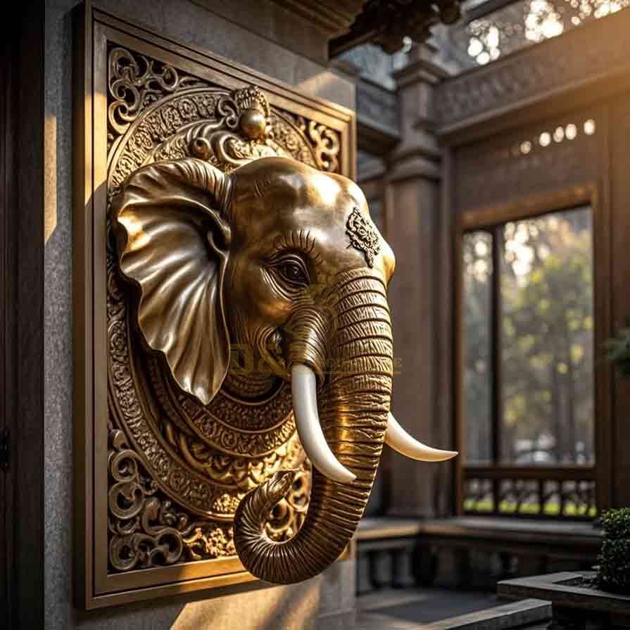 Large Bronze Elephant Head Wall Sculpture 1