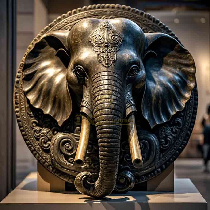 Large Bronze Elephant Head Wall Sculpture 2