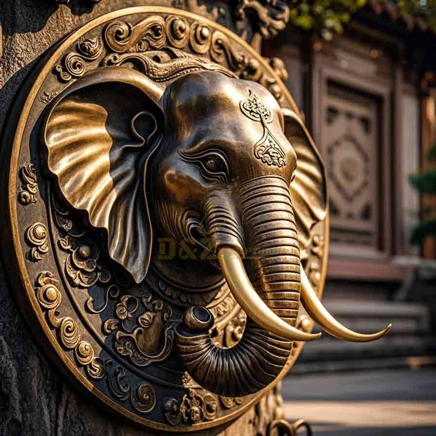 Large Bronze Elephant Head Wall Sculpture 3