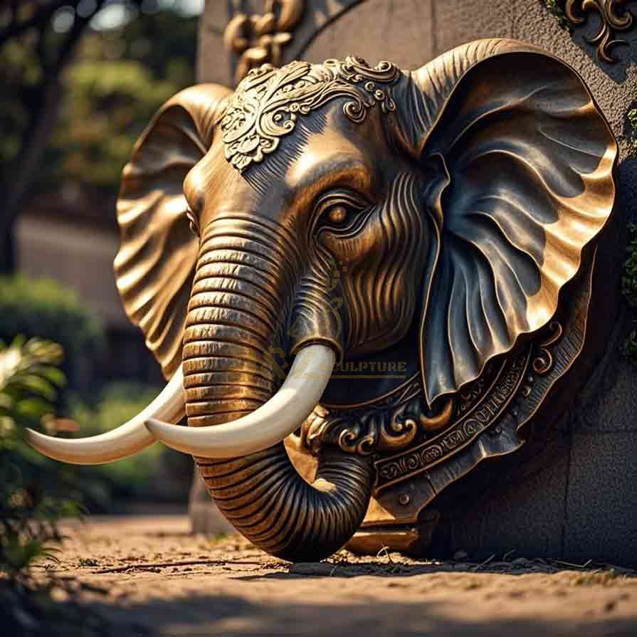 Large Bronze Elephant Head Wall Sculpture 4