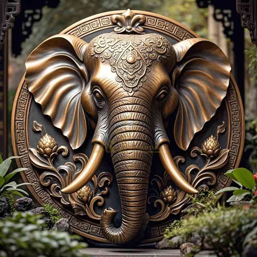 Large Bronze Elephant Head Wall Sculpture 5