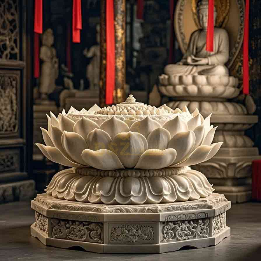 White Marble Lotus Base Sculpture | Art Decor 5