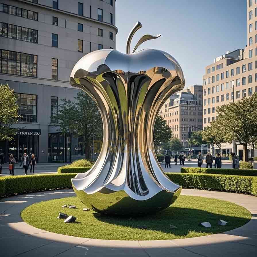 Stainless Steel Large Apple Core Sculpture Outdoor 3