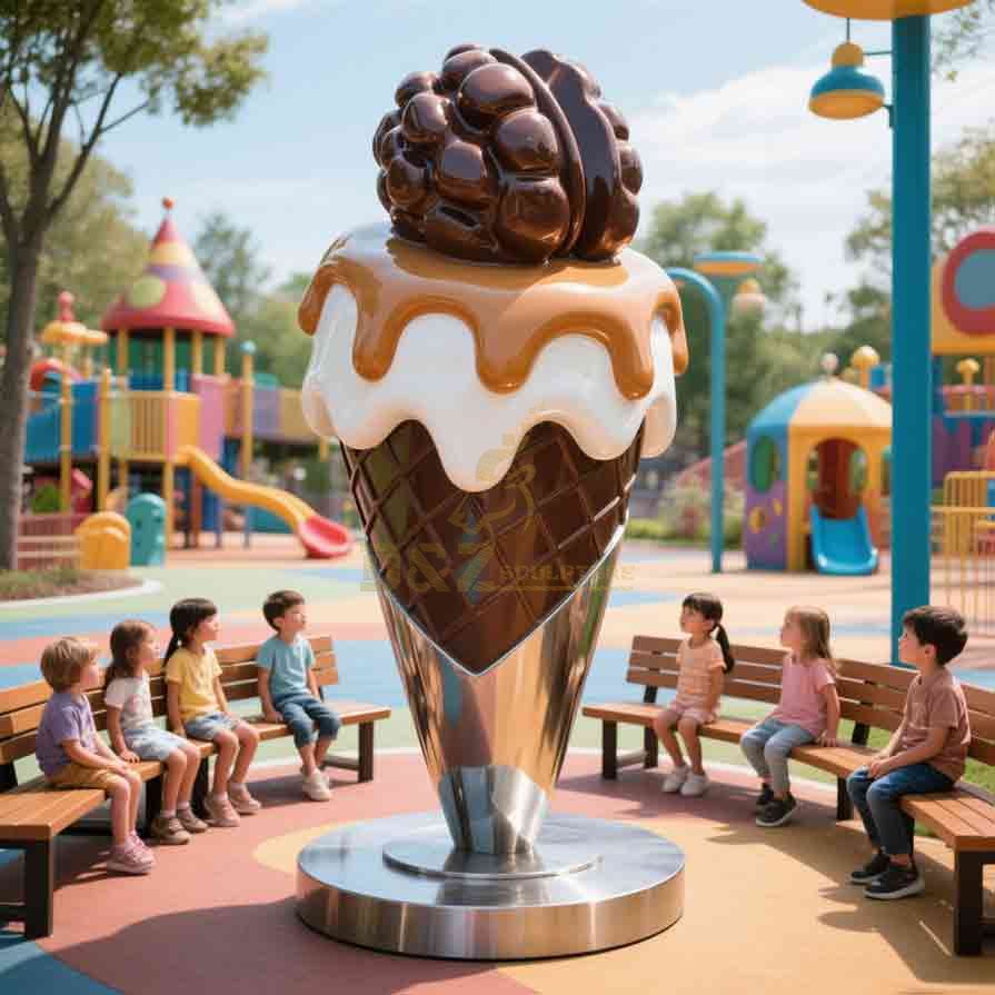 Stainless Steel Giant Ice Cream Cone Sculpture 1