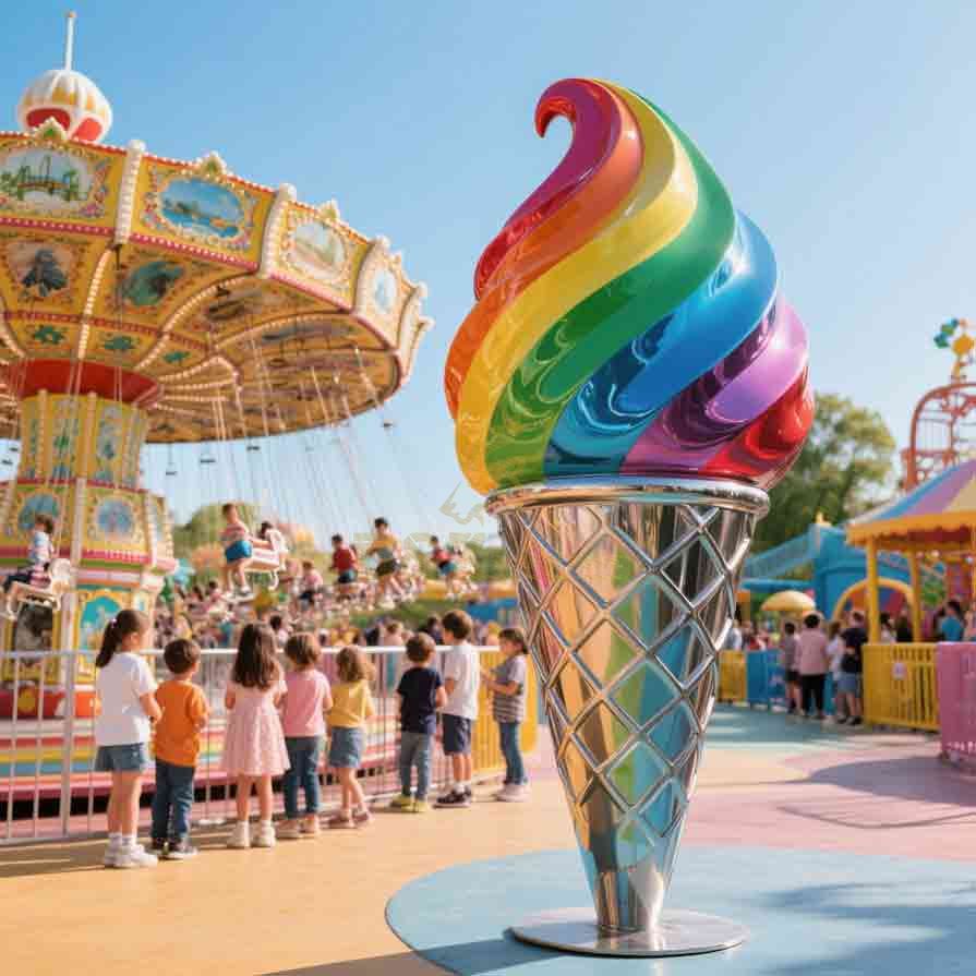 Stainless Steel Giant Ice Cream Cone Sculpture 4
