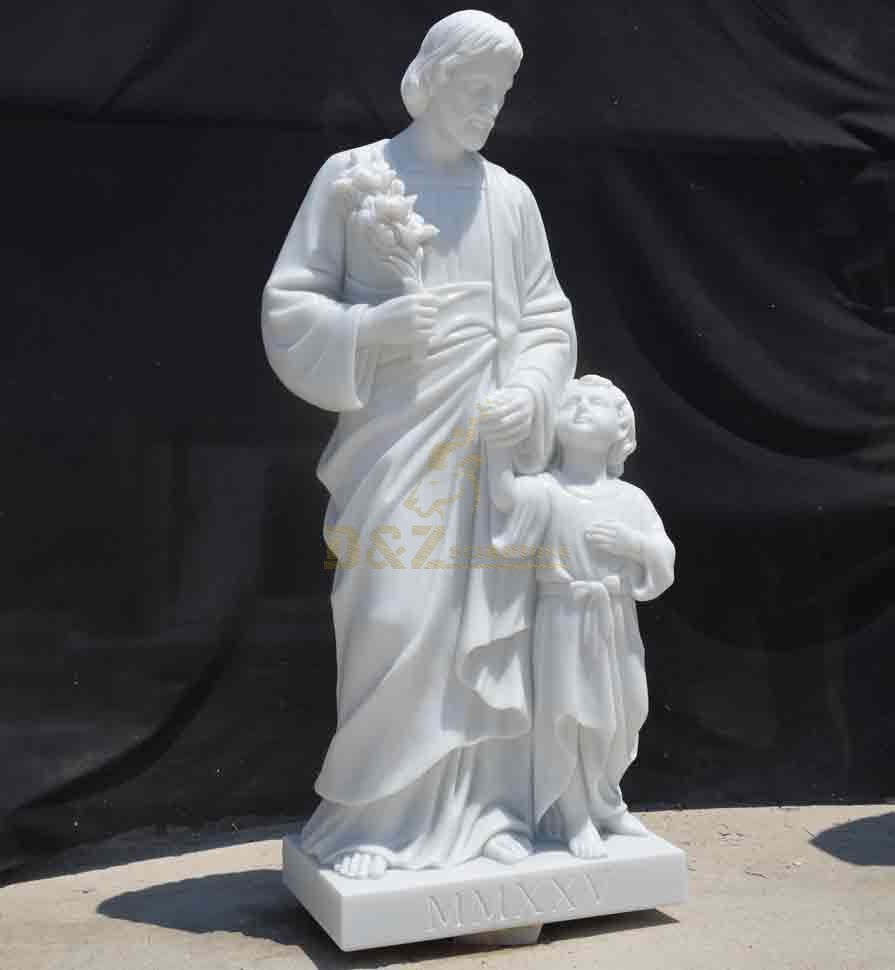 White Marble Saint Joseph and Jesus Statue 1