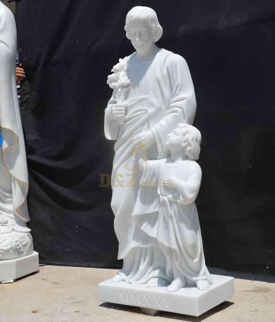 White Marble Saint Joseph and Jesus Statue 2