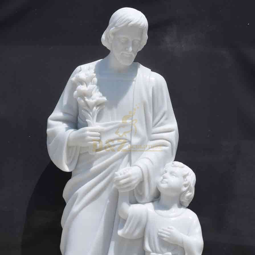 White Marble Saint Joseph and Jesus Statue 3
