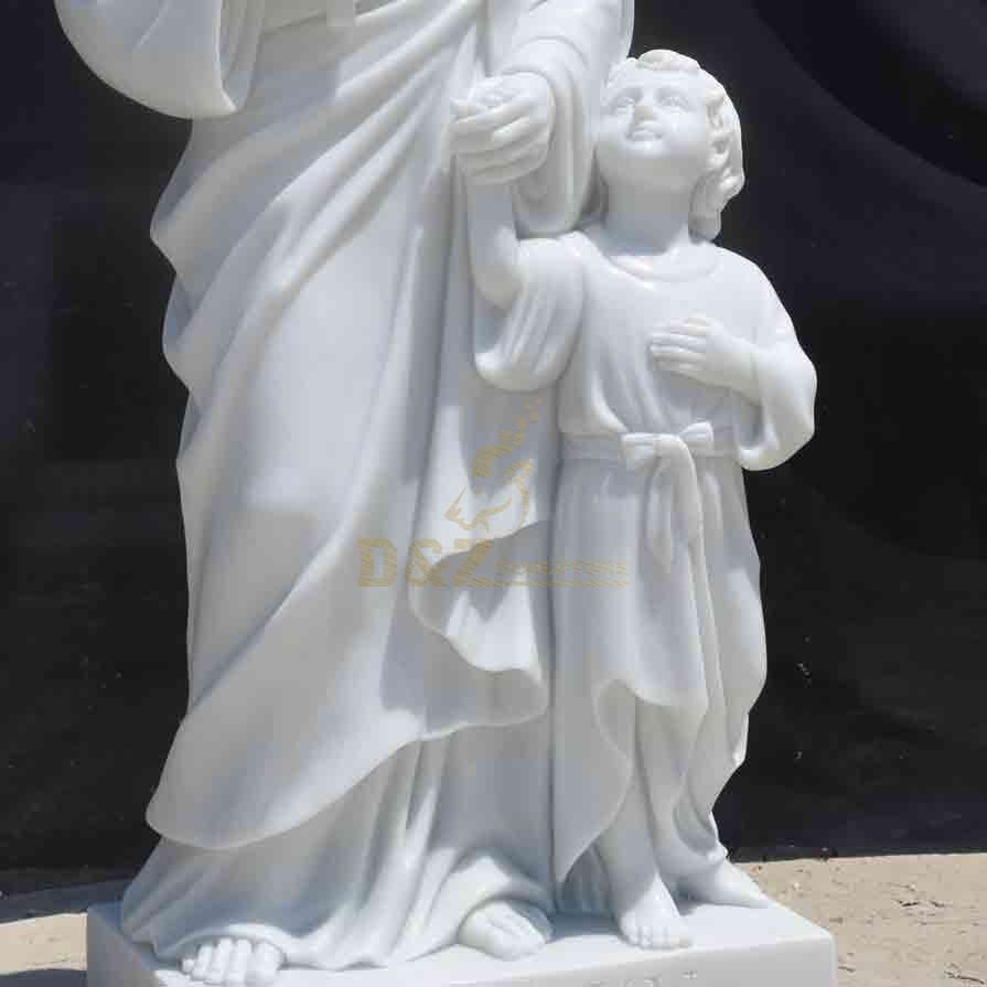 White Marble Saint Joseph and Jesus Statue 4