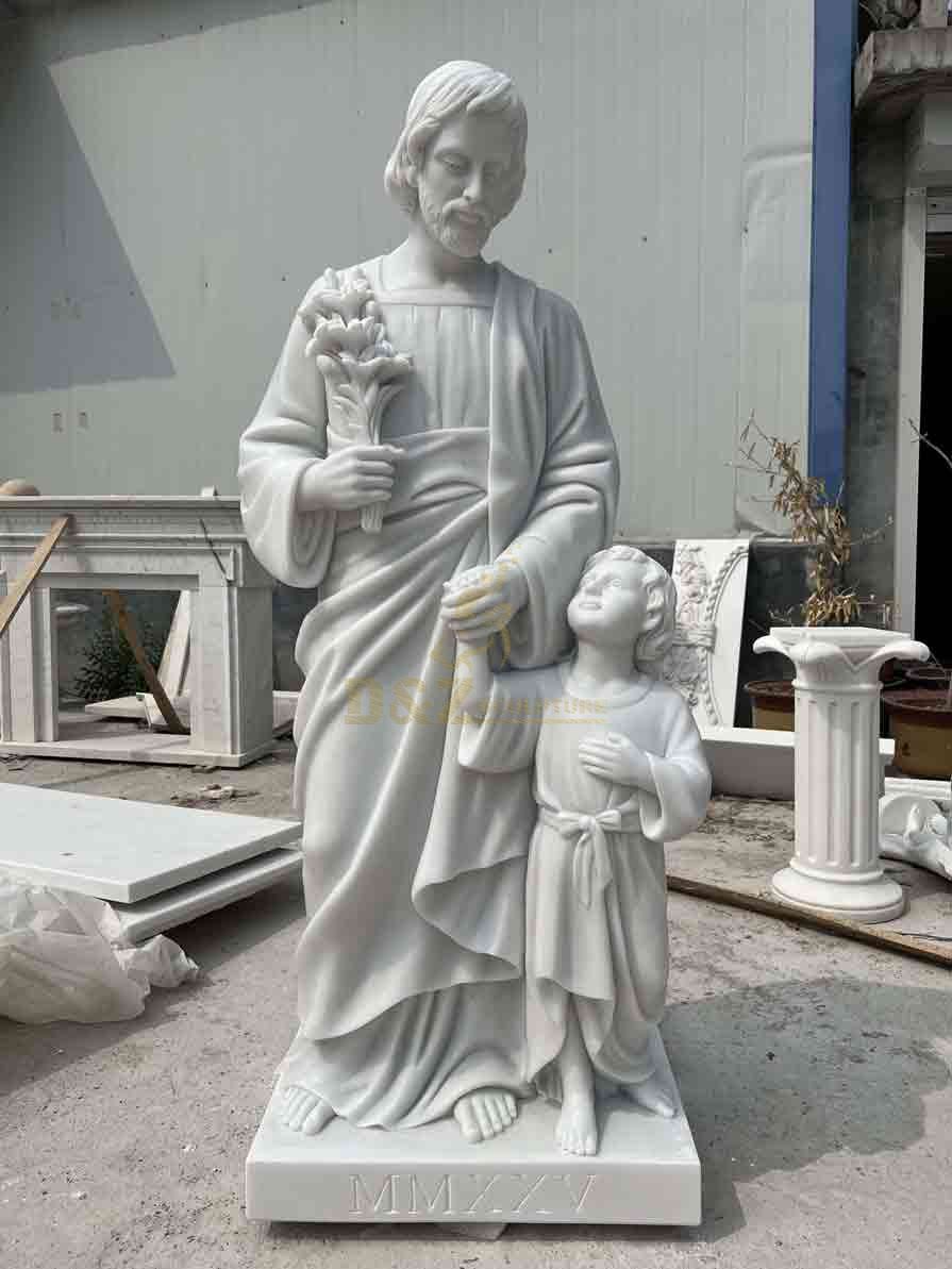 White Marble Saint Joseph and Jesus Statue 5
