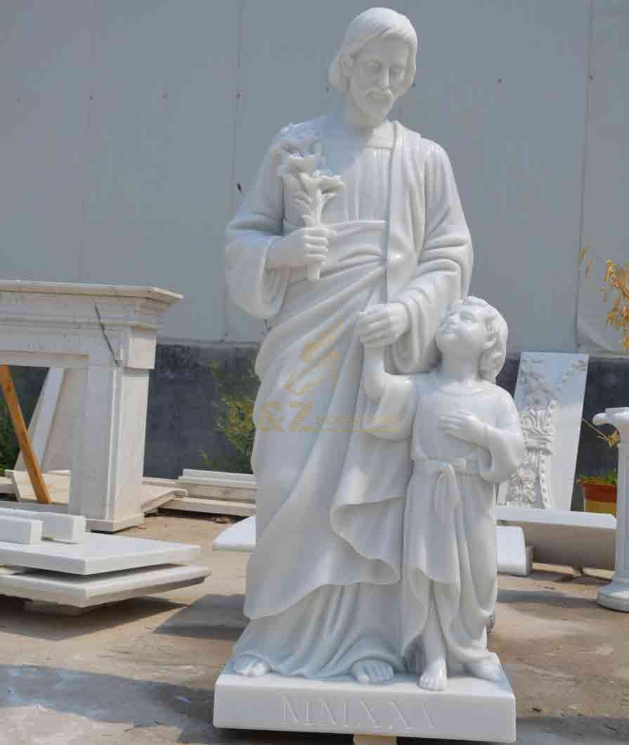 White Marble Saint Joseph and Jesus Statue 6