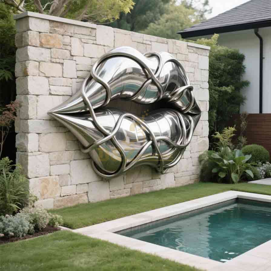 Large Stainless Steel Lips Wall Sculpture Decor4