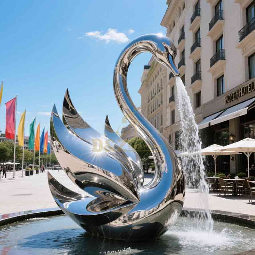 Giant Abstract Stainless Steel Swan Fountain 1