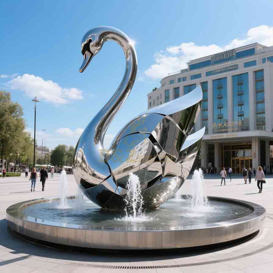 Giant Abstract Stainless Steel Swan Fountain 2